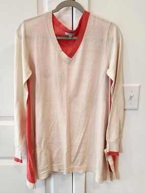 Lisa Todd Cream Sweater with Coral V-Neck Layer